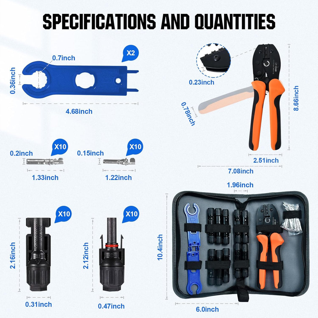 ECO-WORTHY Solar Stecker Crimpzange Set für 2,5/4/6mm² Solarpanel Solarkabel, 10 Paar Solarstecker +