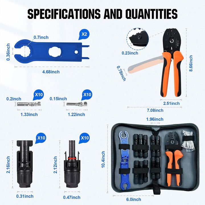 ECO-WORTHY Solar Stecker Crimpzange Set für 2,5/4/6mm² Solarpanel Solarkabel, 10 Paar Solarstecker +