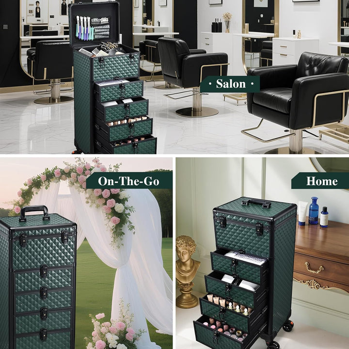 Kosmetik Trolley mit 4 Schubladen Friseurkoffer Gross Kosmetikkoffer Ngaelkoffer Make up Koffer mit