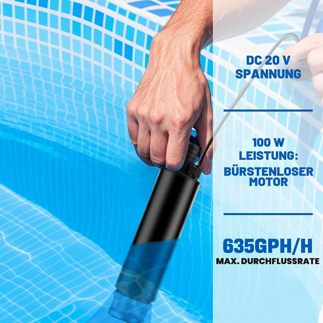 Tauchpumpe Kompatibel mit Einhell 18V Batterie, 30L/min, Lift 15FT, 120W angetriebene Wasserpumpe, T