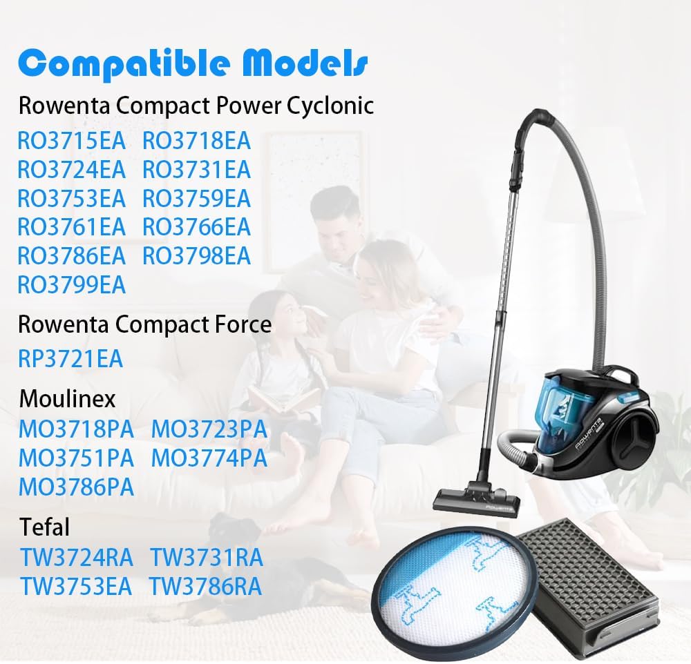 2 Sätze RO3731 Filter, Ersatzfilter für Rowenta Compact Power Silence Force Cyclonic Staubsauger RO3