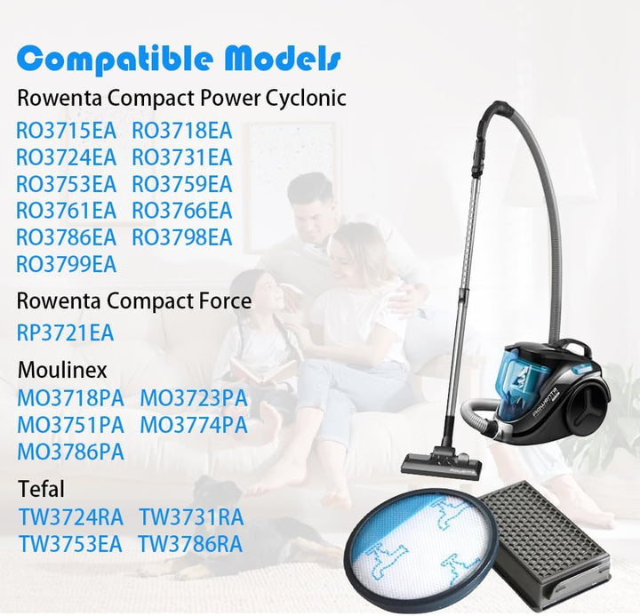 2 Sätze RO3731 Filter, Ersatzfilter für Rowenta Compact Power Silence Force Cyclonic Staubsauger RO3