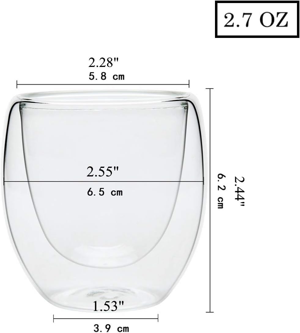 Doppelwandiges Thermoglas Espresso, Espressotassen Glas, 6er-Set Doppelwandige Thermo-Gläser, 80 Ml