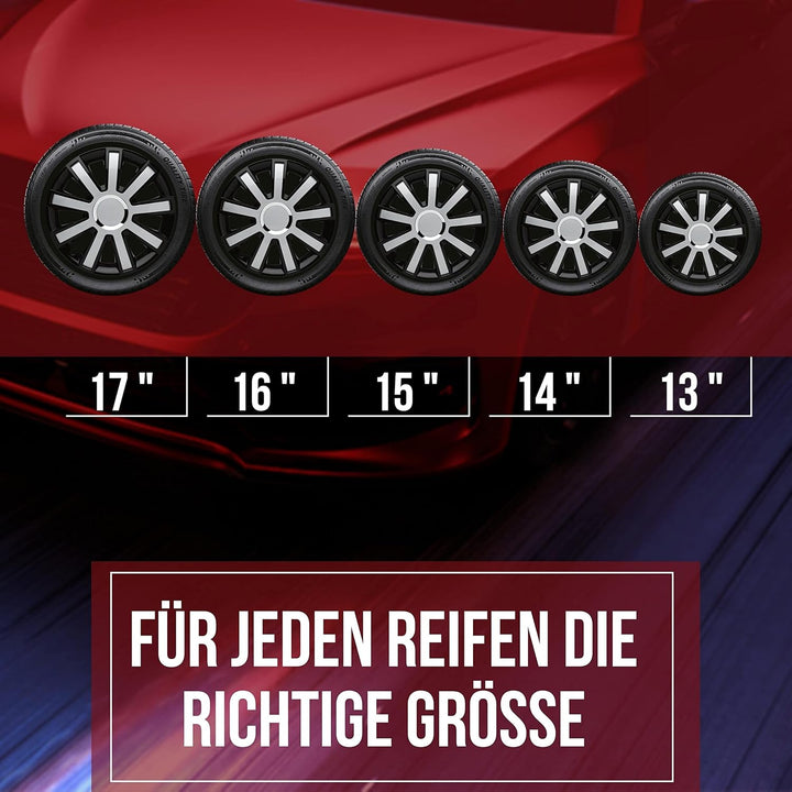 Albrecht 14 Zoll Radkappen schwarz/silber für Stahlfelgen - Flash Radzierblenden aus hochwertigem Ku