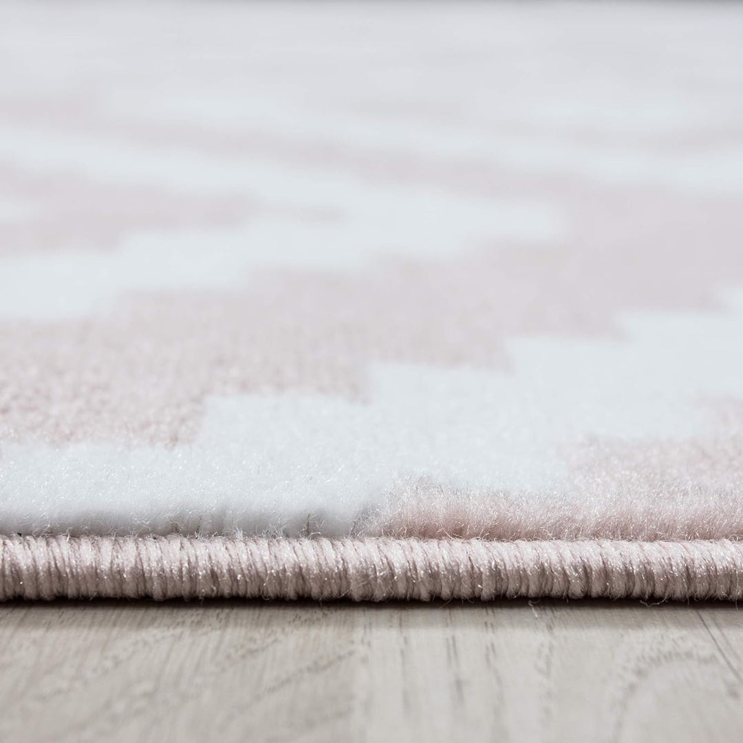 Carpetsale24 Teppich Wohnzimmer Rauten Design Pink Meliert 140 x 200 cm - Kurzflor Teppich Schlafzim