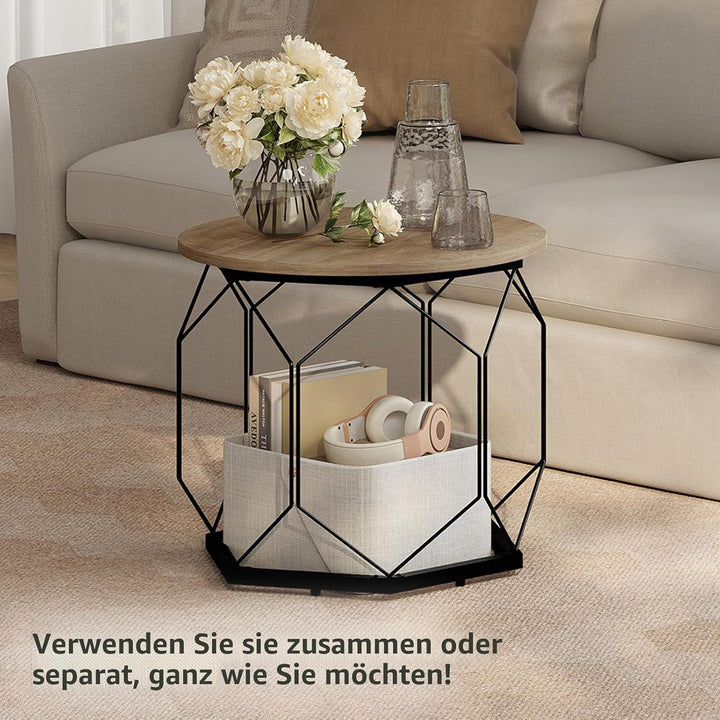 WOLTU 2er Set Couchtisch, Beistelltisch mit runder Tischplatte, Sofatisch mit hohlem Metallrahmen, W