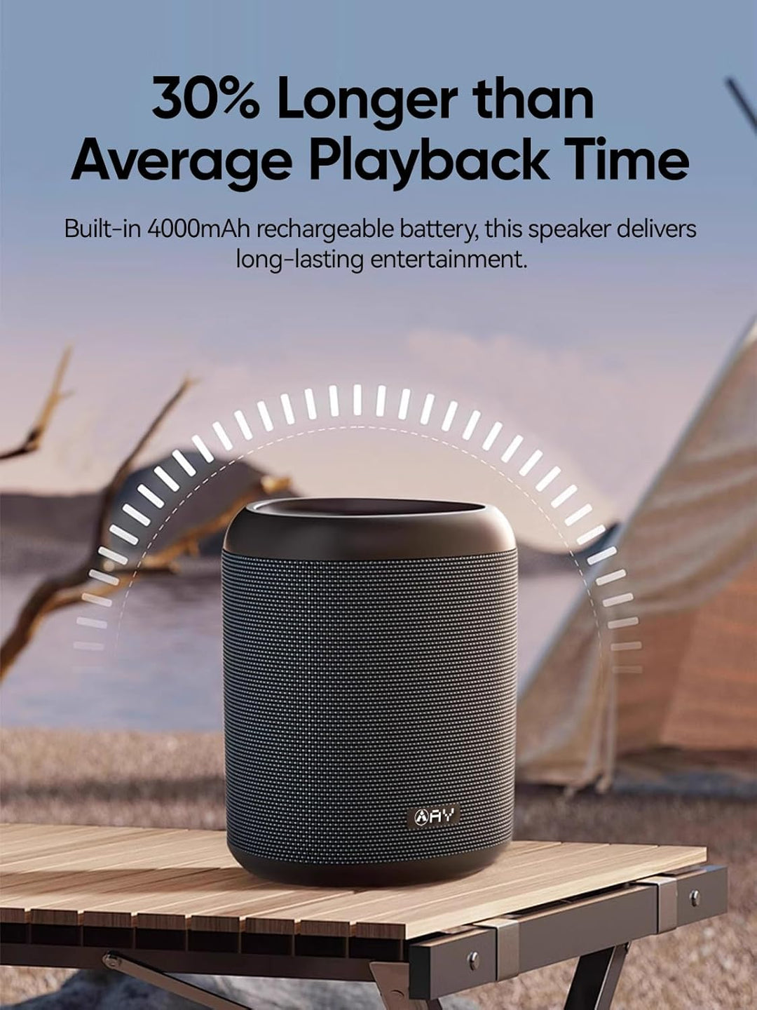 AY Tragbarer Bluetooth Lautsprecher 30W mit Licht, Musikbox Bluetooth mit Leistungsstarker Kristallk