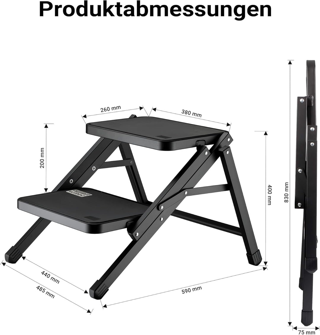 Wiltec Camping Doppeltrittstufe bis 200 kg, 2 Stufen Tritt aus Stahl, Trittleiter für Camping, Outdo