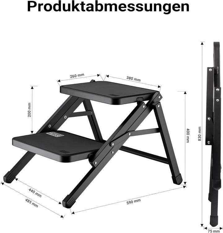 Wiltec Camping Doppeltrittstufe bis 200 kg, 2 Stufen Tritt aus Stahl, Trittleiter für Camping, Outdo