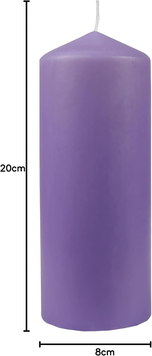Stumpenkerzen Wachskerzen Ø8cm x 20cm (3er Pack) Violett - Lange Brenndauer, Hergestellt in EU, Kerz
