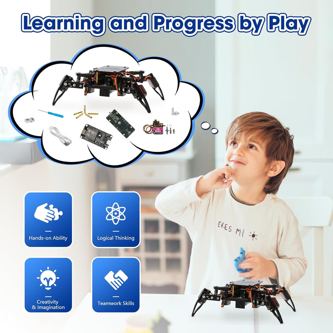 STEM Toys Programmable Bionic Spider Robot Kit, Science Kit for Kids Age 8-12, Teens DIY Robotics Bu