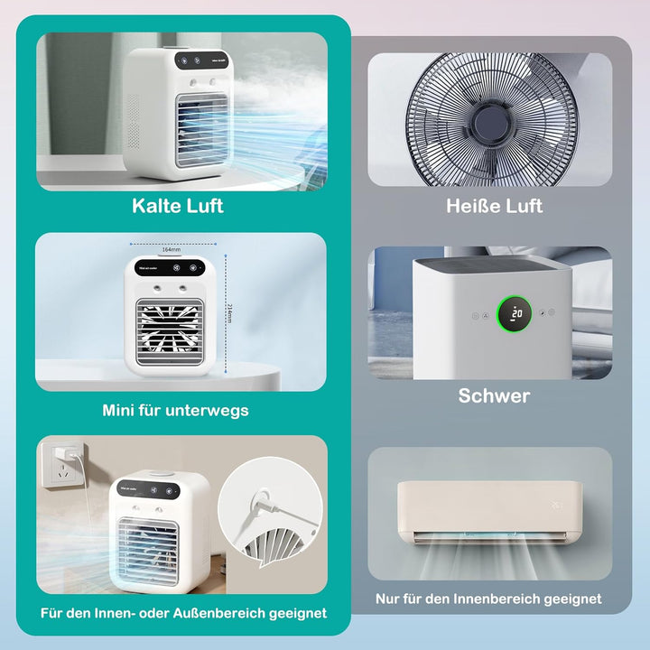 Mobile Klimaanlage, leise Tragbare Klimaanlage, 500ml-Luftkühler, 2 Geschwindigkeitsstufen, 2 Nebelm