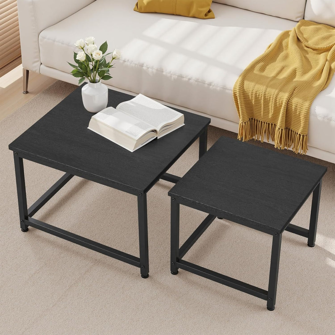 Hawthyhome wohnzimmertisch aus Holz mit Metallrahmen, Quadratisch couchtisch 2er Set &amp; Moderner Beis
