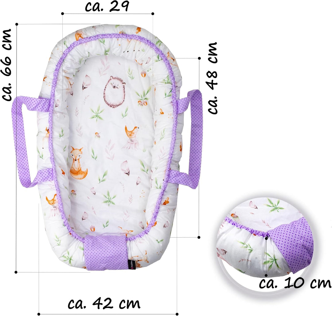 PinkZebra Tragetasche, 2 in 1 Tragetasche, Tragenest Kokon aus Baumwolle, Waldtiere Igel, Waldtiere