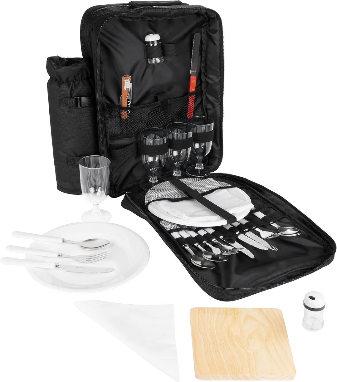 BRUBAKER Picknickrucksack Picknicktasche mit Inhalt für 4 Personen mit integrierter Kühltasche und a