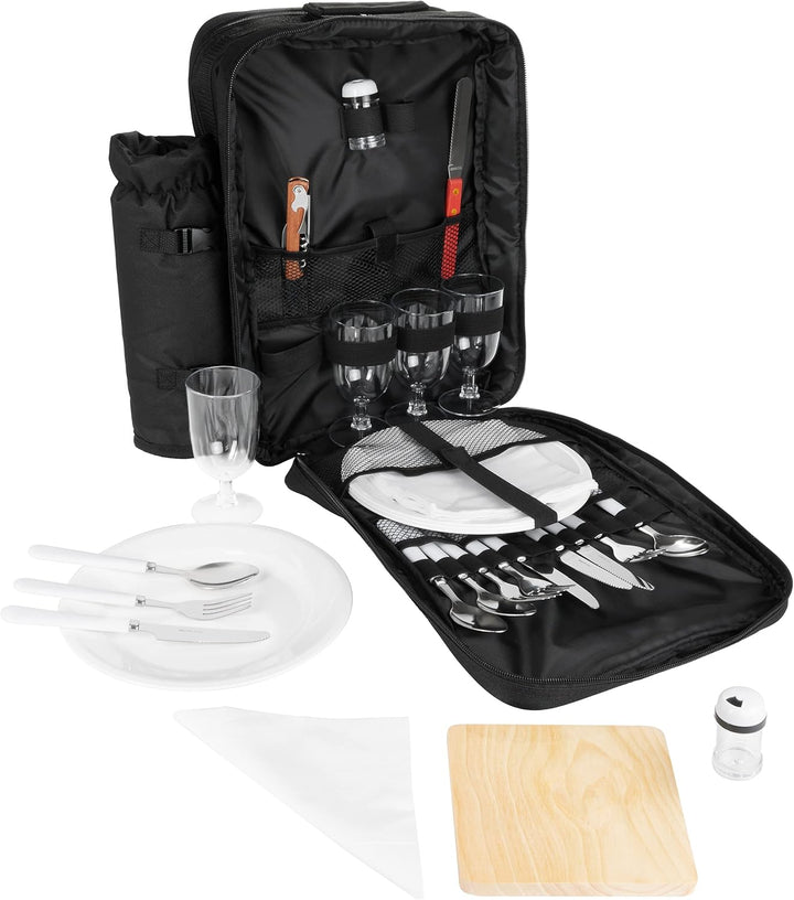 BRUBAKER Picknickrucksack Picknicktasche mit Inhalt für 4 Personen mit integrierter Kühltasche und a