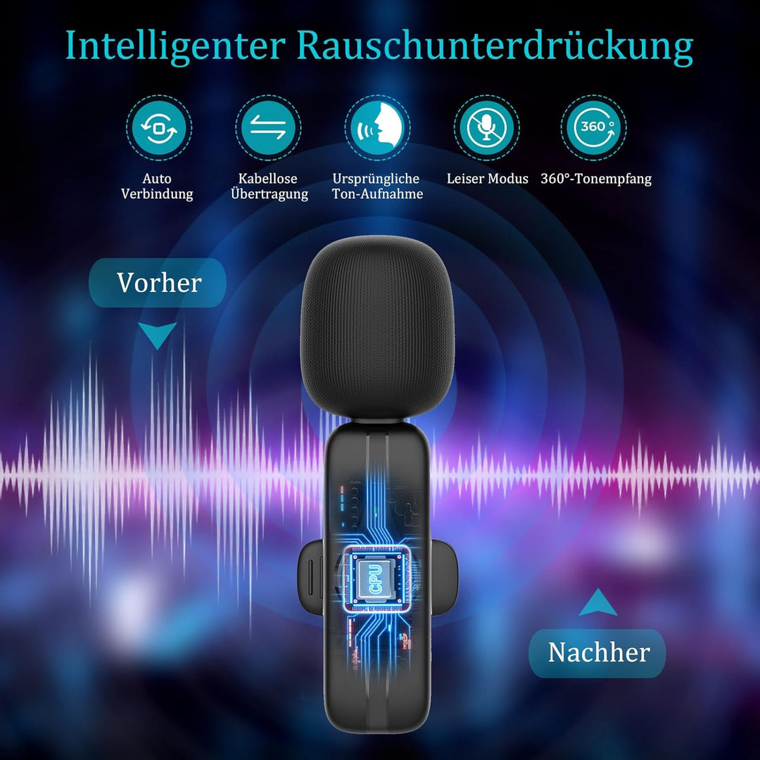 Lavalier Mikrofon Kabellos für iPhone/iPad/Android, 2er Ansteckmikrofon Wireless Mini Mikrofon iPhon