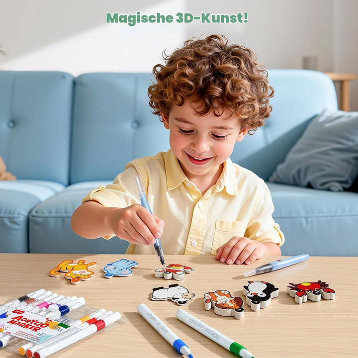 JoyCat 3D Kunst-Set, Tier Magic Puffy Paint Set, Schmutzfreie Malset Bastelset für Kinder, Kreative