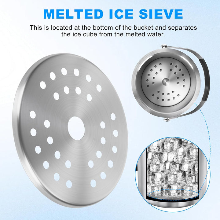 Eiswürfelbehälter,2L Edelstahl Eisbehälter mit luftdichtem Deckel,Sieb und Eiszange,Doppelwandiger-D