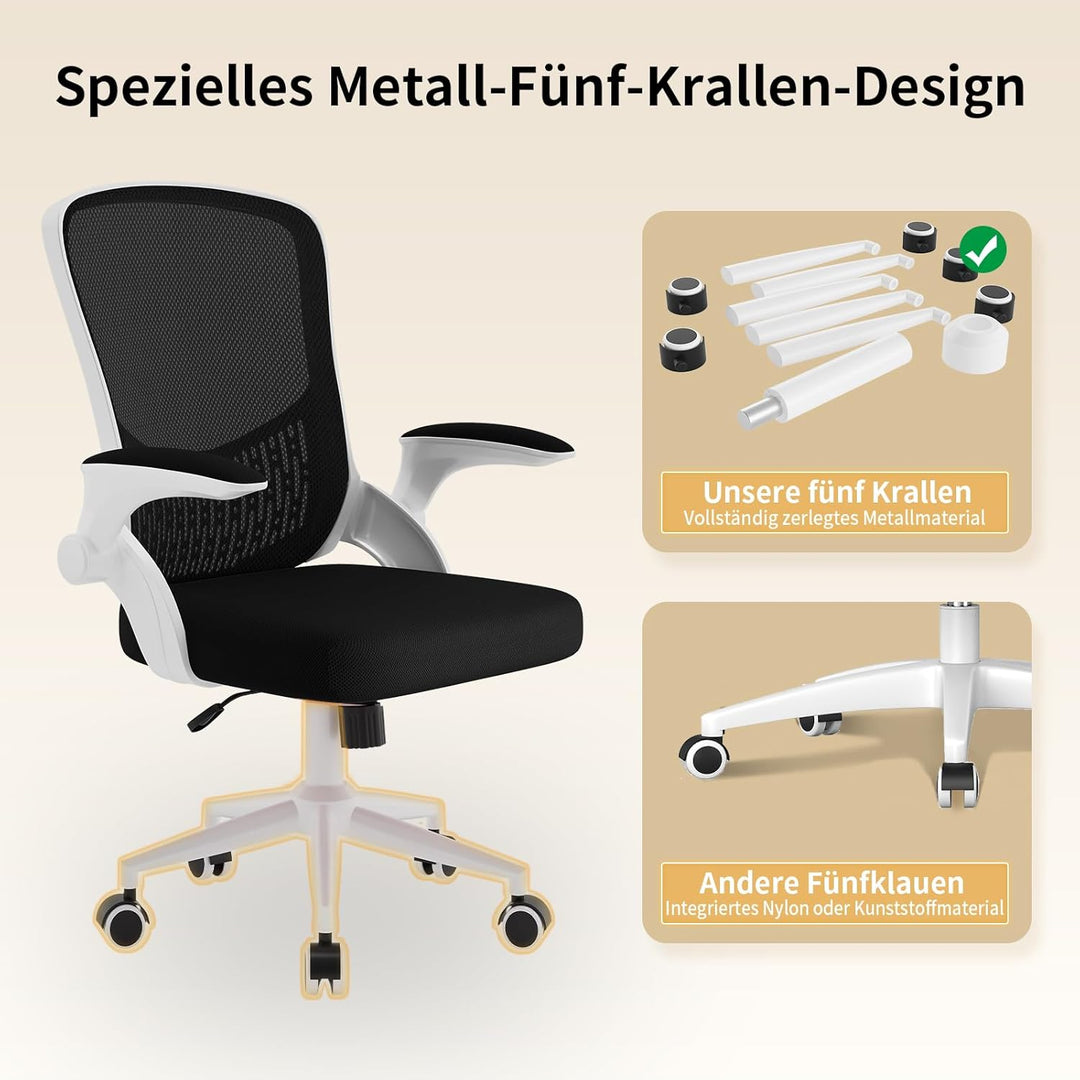 naspaluro Ergonomischer Bürostuhl, Schreibtischstuhl mit 90° Klappbaren Armlehnen, Einzigartige Lend