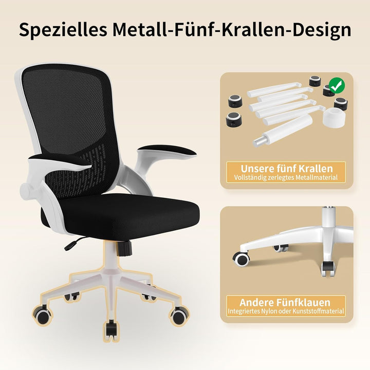 naspaluro Ergonomischer Bürostuhl, Schreibtischstuhl mit 90° Klappbaren Armlehnen, Einzigartige Lend