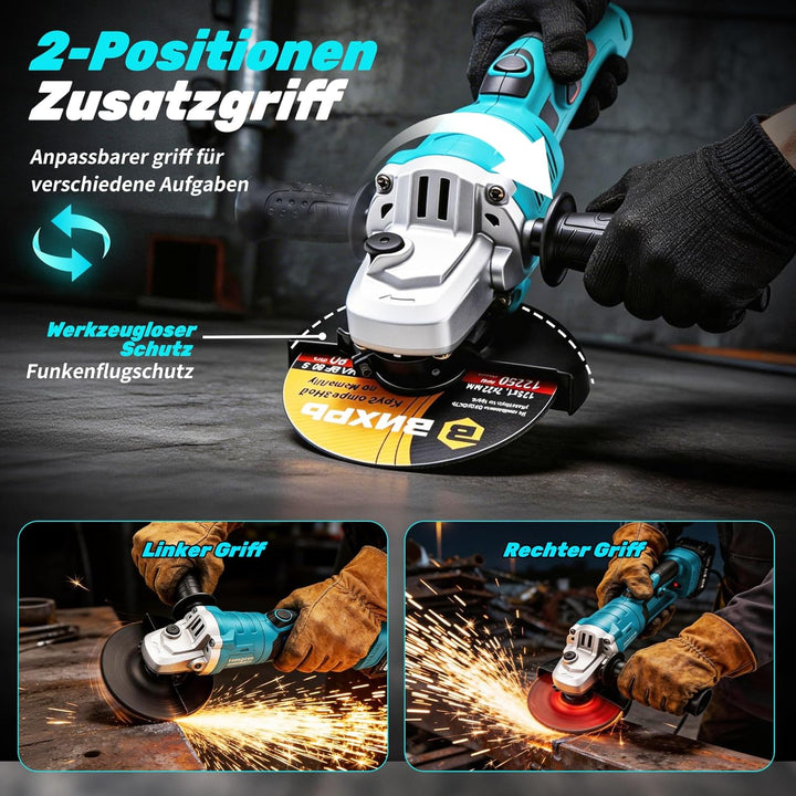Yofuly Akku Winkelschleifer fur Maa-kita 18V Batterie, Akku Flex mit 2 * 4.0Ah Batterie, 180°Drehbar