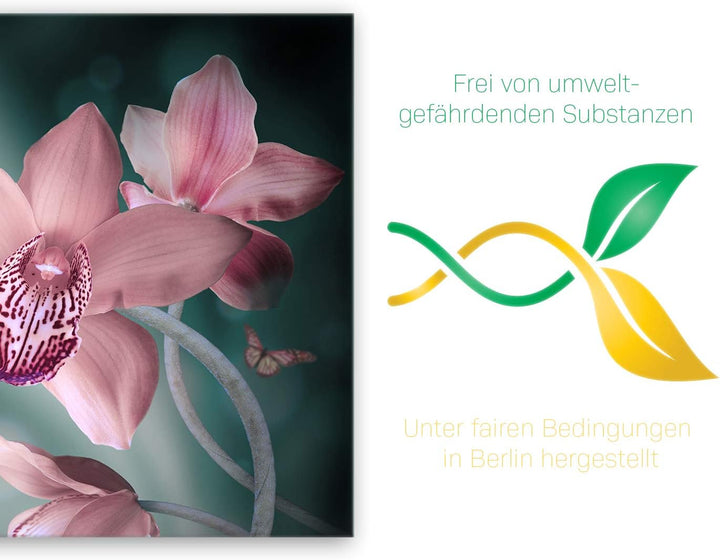 ge Bildet Bild auf Leinwand | Orchideen mit Schmetterlingen - natur blumen K in 70x50 cm als Wandbil