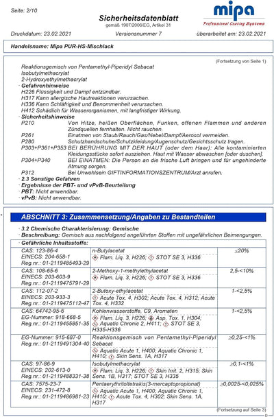 MIPA 2K Acryllack PUR 2K HS Fahrzeuglack 0,5 Liter