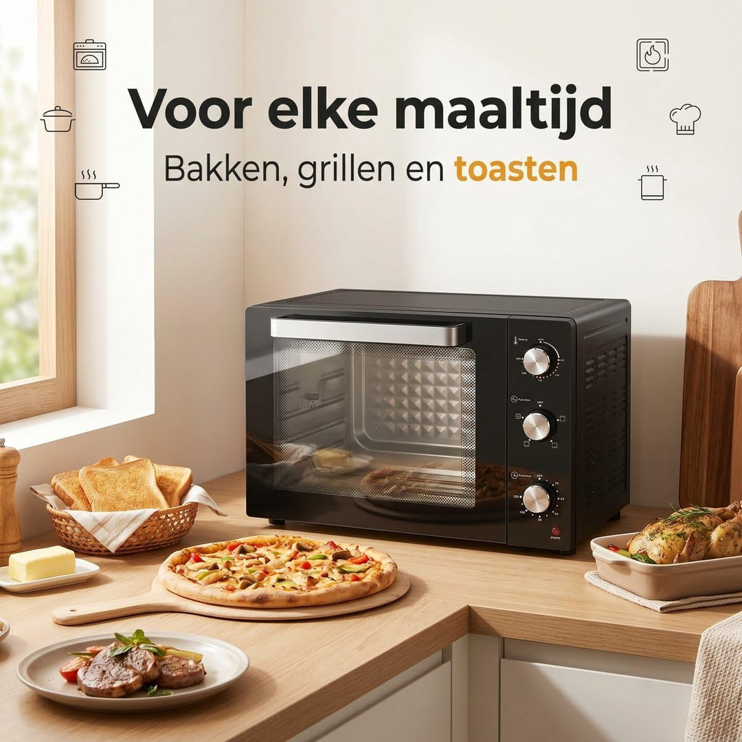 Lugia Freistehender Backofen 55L – 1900W Mini Ofen mit Umluft & Drehspiess – 70–230°C – 120 Min Time