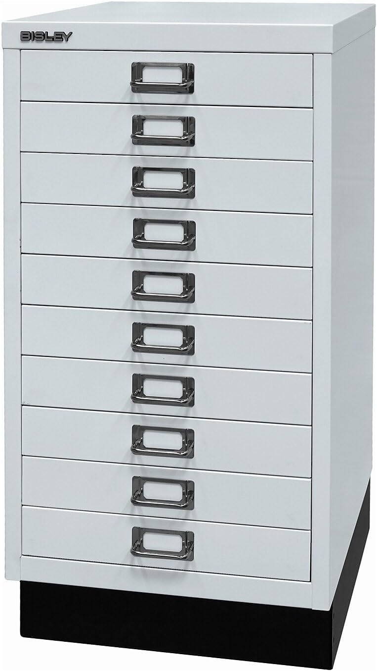 BISLEY MultiDrawer, 29er Serie mit Sockel, DIN A3, 10 Schubladen, Metall, 645 Lichtgrau, 43.2 x 34.9