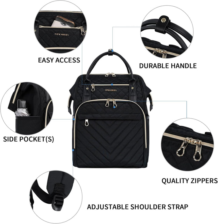 KROSER Laptop-Rucksack Damen 17 Zoll Business Schwarz, Schwarz