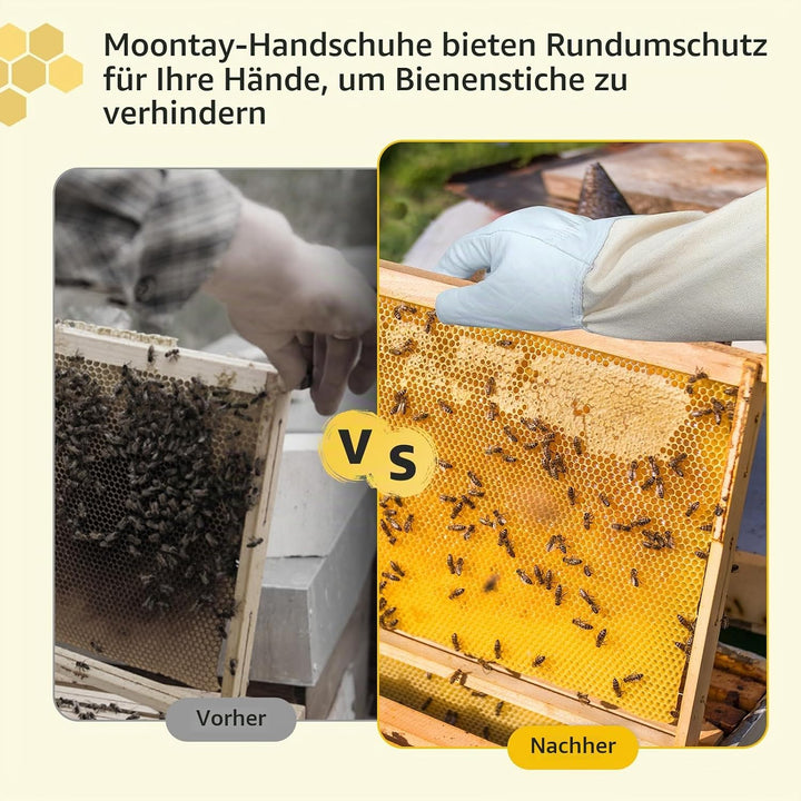 Moontay Imkerhandschuhe aus Ziegenleder, Atmungsaktive Canvas Imkerhandschuhe Stichfest, Geeignet fü