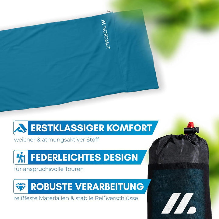 NORDMUT® Hüttenschlafsack Ultraleicht aus Mikrofaser oder Baumwolle - Reiseschlafsack atmungsaktiv k