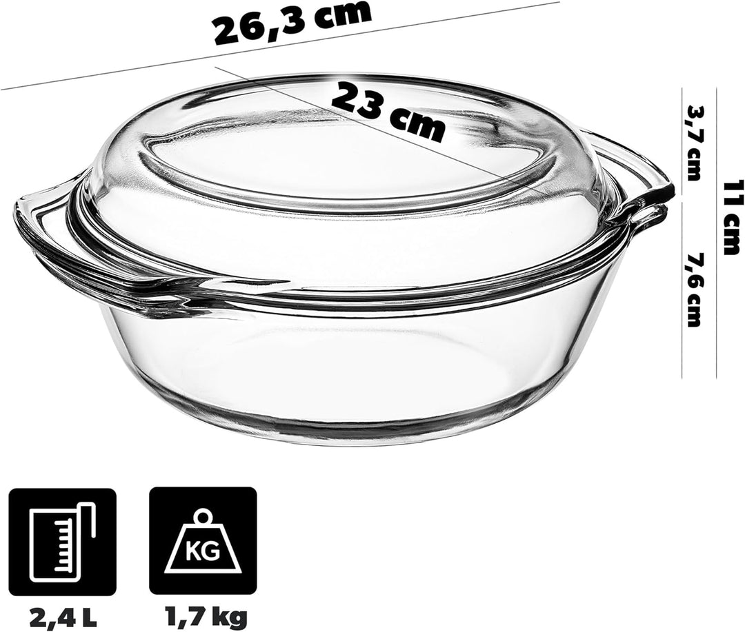KADAX Auflaufform aus hitzebeständigem Glas, feuerfestes Gefäss, Glasbräter mit Deckel und Griffe, G