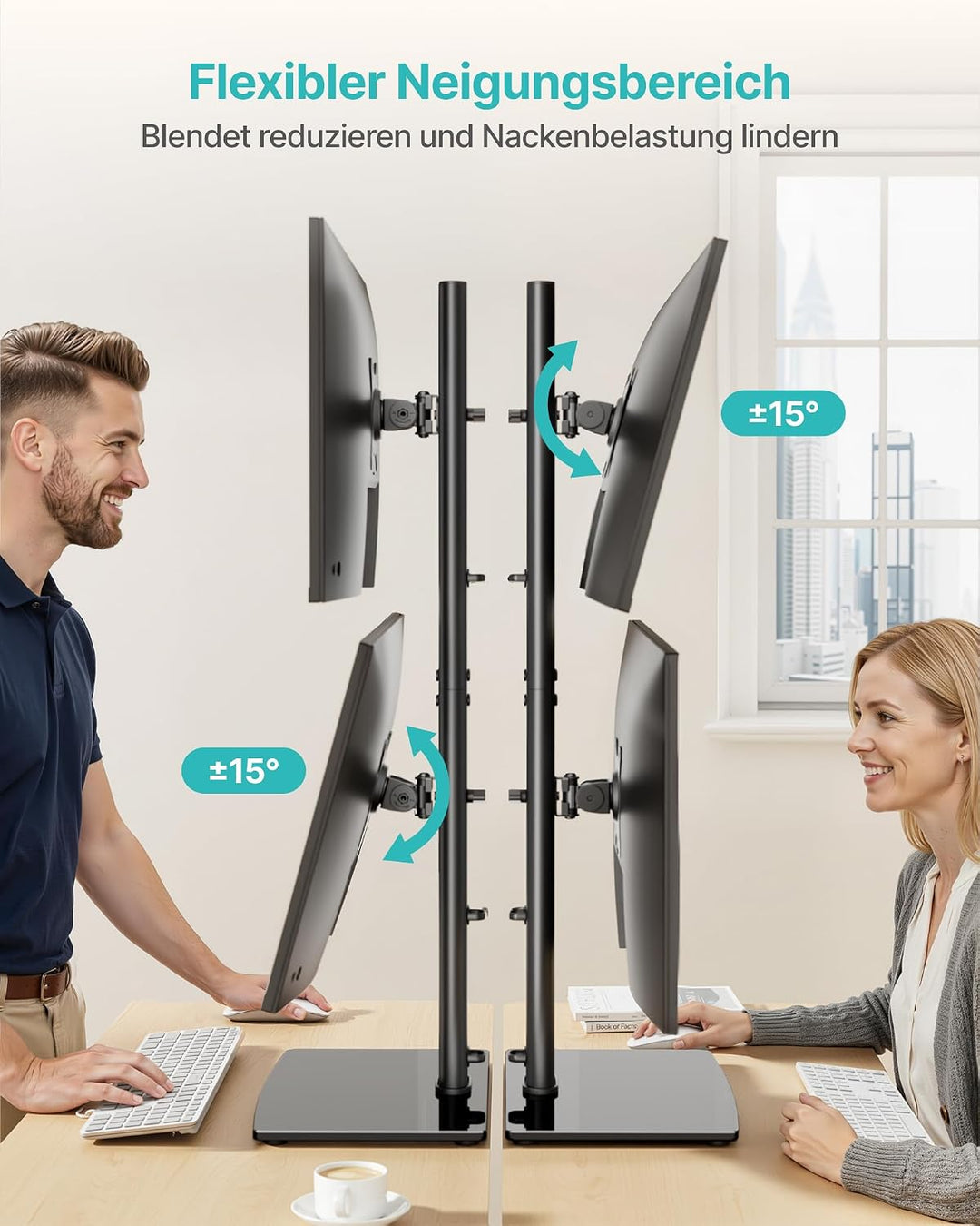 PEGZONE Vertikaler Doppel Monitor Ständer für 17-34 Zoll Bildschirme, Monitorhalterung Übereinander