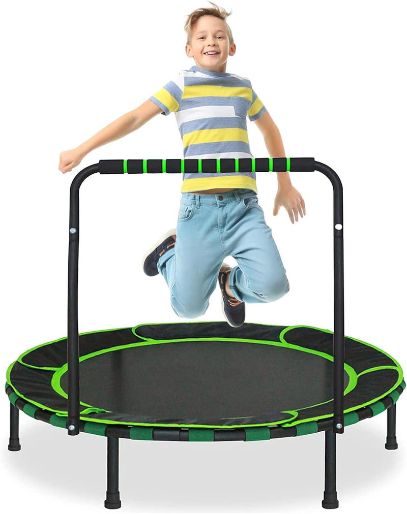 Trampolin für Kinder, Faltbares Mini Trampolin ab 3-6 Jahren mit Abnehmbarer Griff und Sicherem Pols