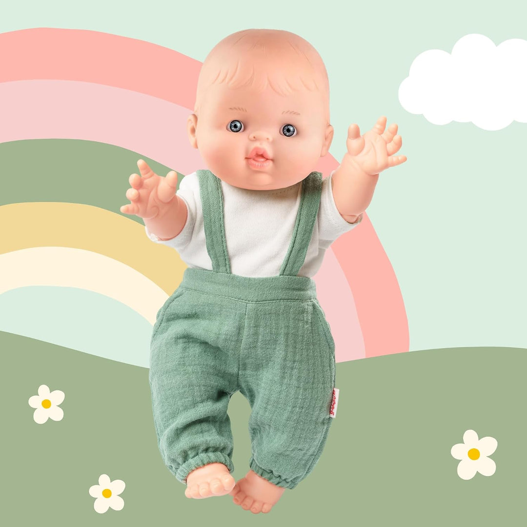 Heless 54021 - Jungen Babypuppe Gordi von Paola Reina, mit Musselin-Latzhose in Salbeigrün und einem