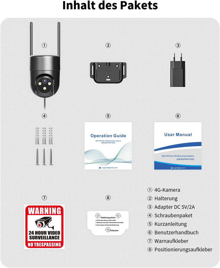 24/7 Aufzeichnung 4G LTE Überwachungskamera Aussen mit SIM Karte, Outdoor Kamera Überwachung Ohne WL