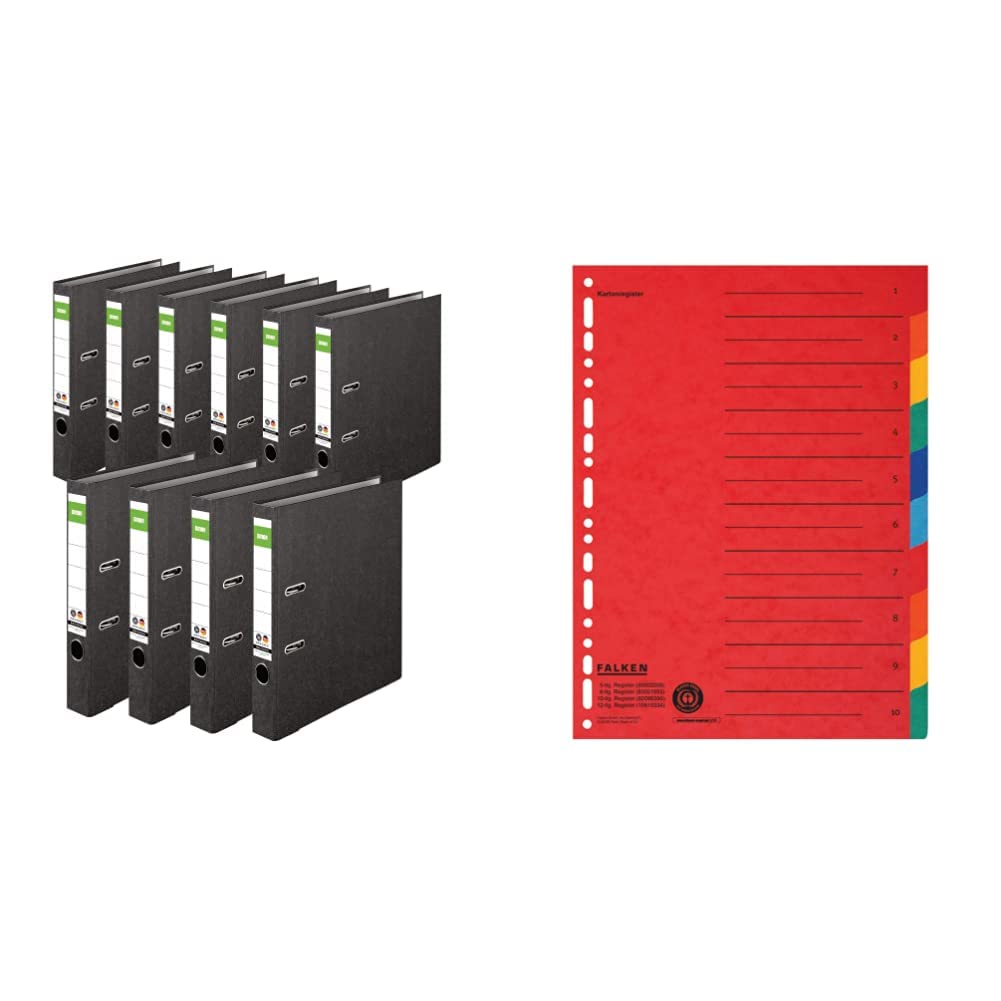 Original DINOR Ordner-Wolkenmarmor-Recycling - 10er Pack & Original Falken Karton-Register überbreit