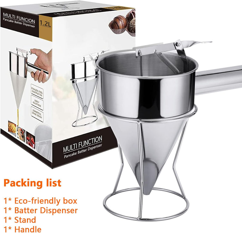 YUNYODA Teigspender, Pfannkuchen Teigspender Edelstahl 600ml Teigportionierer mit Ständer, Pancake P