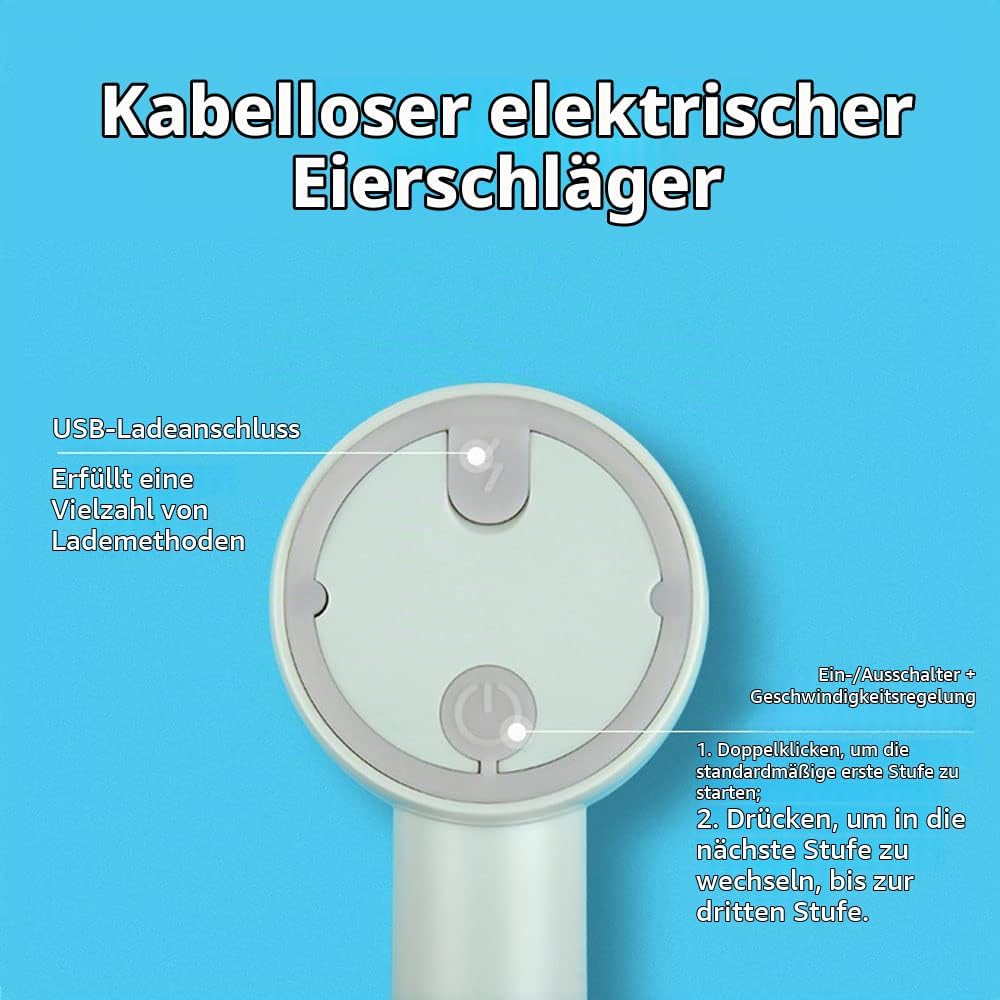 Elektrischer Handbesen, Wiederaufladbarer USB Wiederaufladbare Handrührer mit 3 Geschwindigkeitsmodi