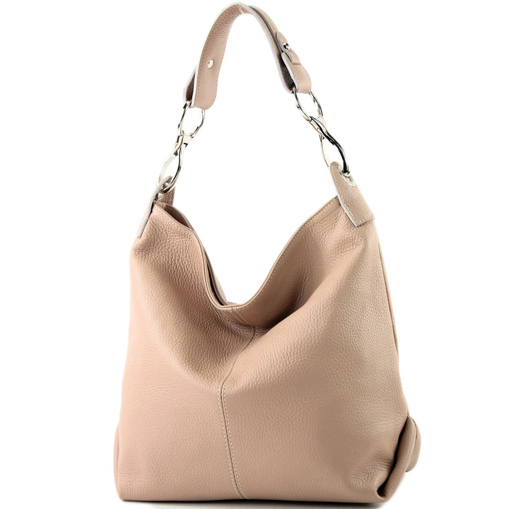 modamoda de T168 Damen Leder Schultertasche, handmade in Italy Rosabeige, Rosabeige