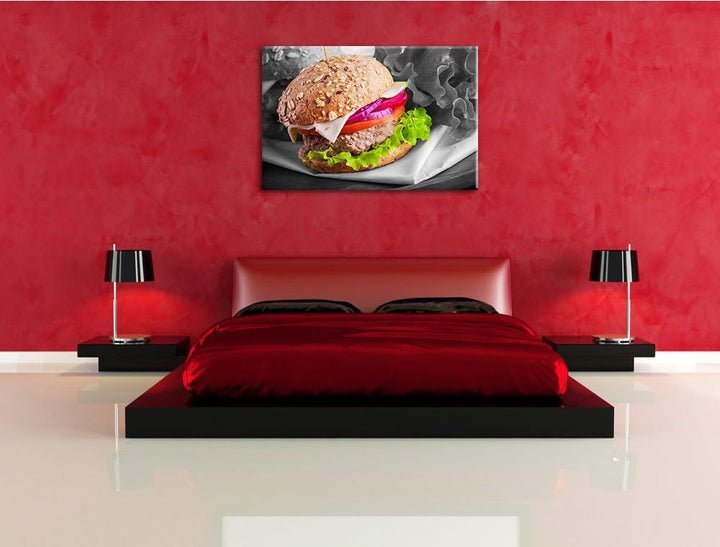 Gesunder Hamburger schwarz/weiss Format: 100x70 cm auf Leinwand, XXL riesige Bilder fertig gerahmt m