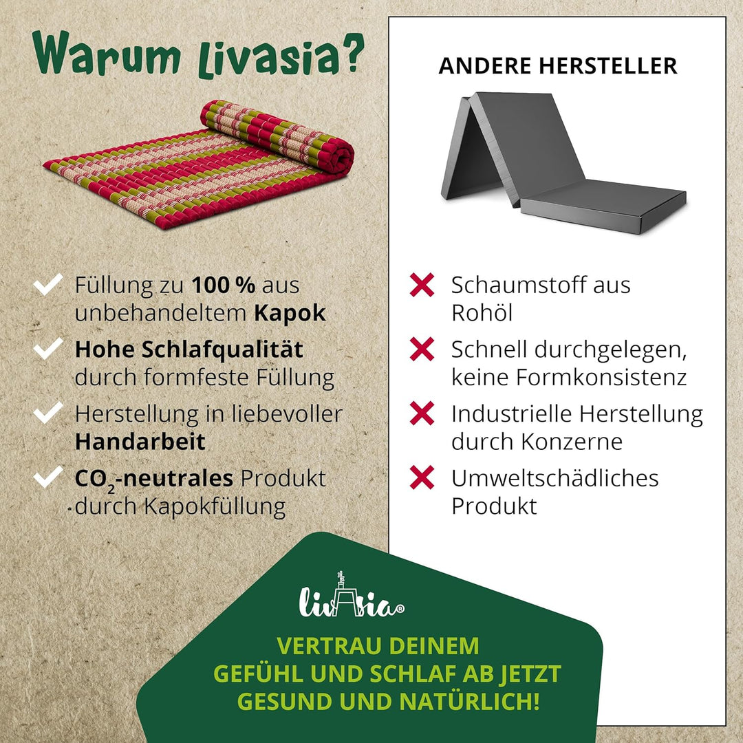 livasia Rollmatte Rollmatratze L-200x110x4,5cm, Gästebett Gästematratze 1 Person, Reisebett Kofferra