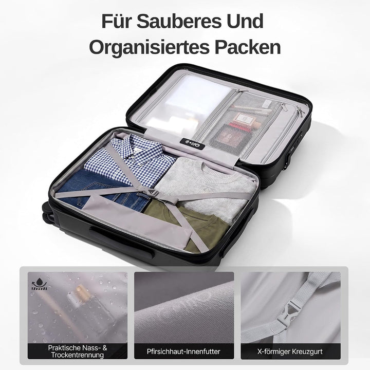 COOLIFE Koffer Gross, Leichter Reisekoffer Gross aus PC,105L–115L Erweiterbar Graphit Schwarz XL, Gr