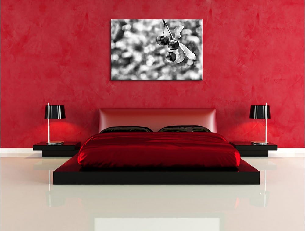 Monocrome, Kirsche, Format: 100x70 auf Leinwand, XXL riesige Bilder fertig gerahmt mit Keilrahmen, K