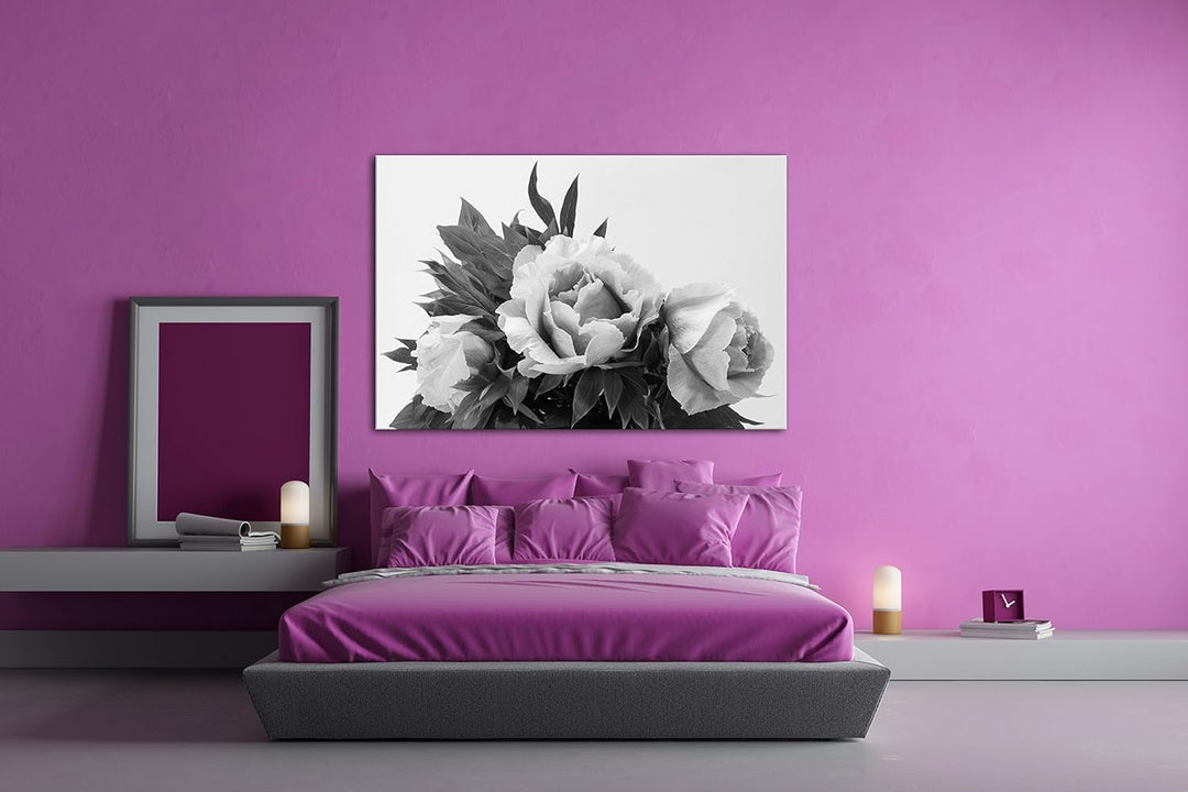 deyoli schöner Blumenstrauss mit Pfingstrosen Effekt: Schwarz/Weiss im Format: 60x40 als Leinwandbil