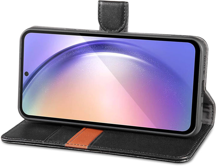 LENSUN Echtleder Hülle für Samsung Galaxy A54, Handyhülle [Echtes Leder] [Magnetverschluss] Handytas