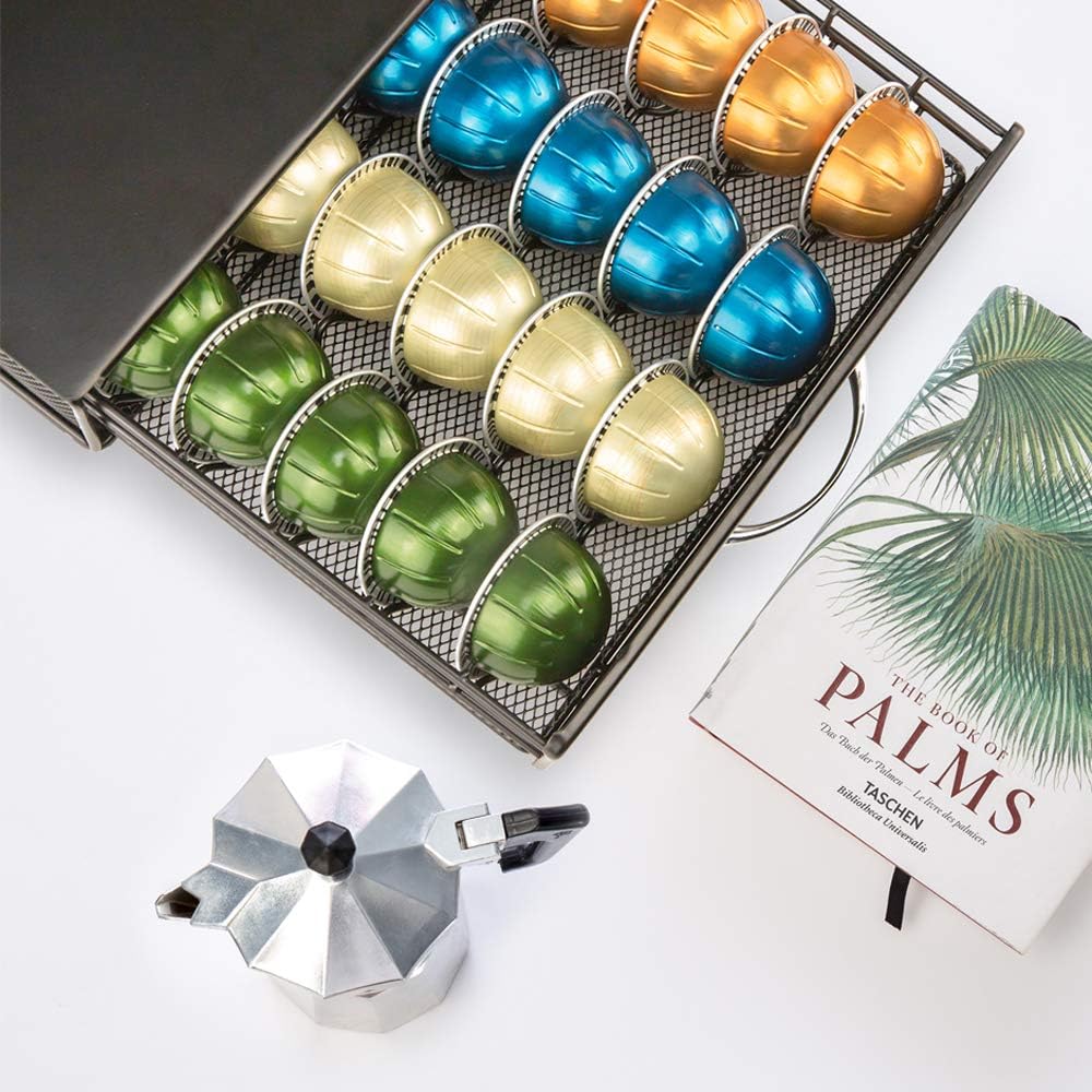 HiveNets Vertuo Kapselhalter für Nespresso VertuoLine Pods Metallgitter Kapsel Kapselspender Schubla