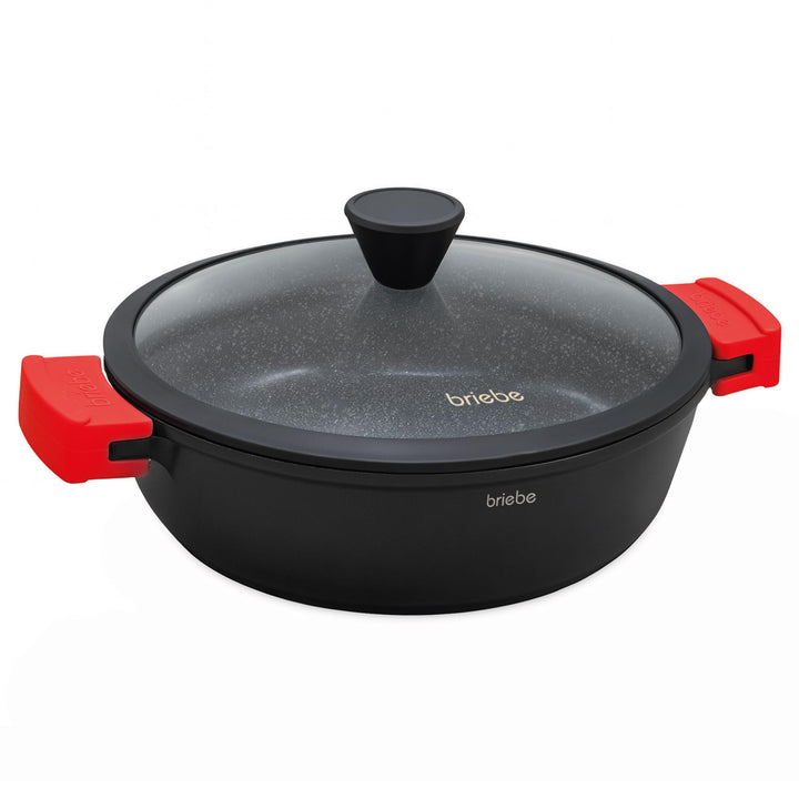 briebe Black Titanium Flache Kasserolle für Induktionskochfeld, Antihaft-Titan, 36cm, Aluminiumguss,